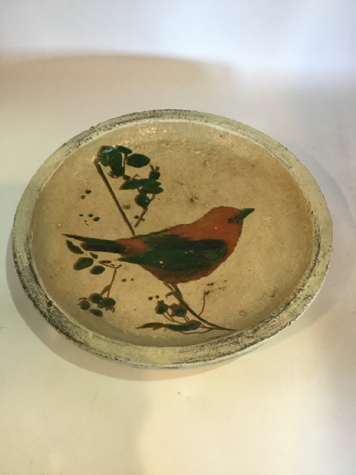 Decorative Green/Tan Concrete Bird Bowl