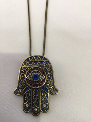 Gold/blue Hand Necklace