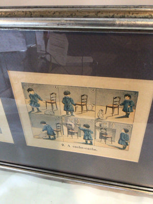 Vintage French Gray/Multi Cartoon People Framed Art