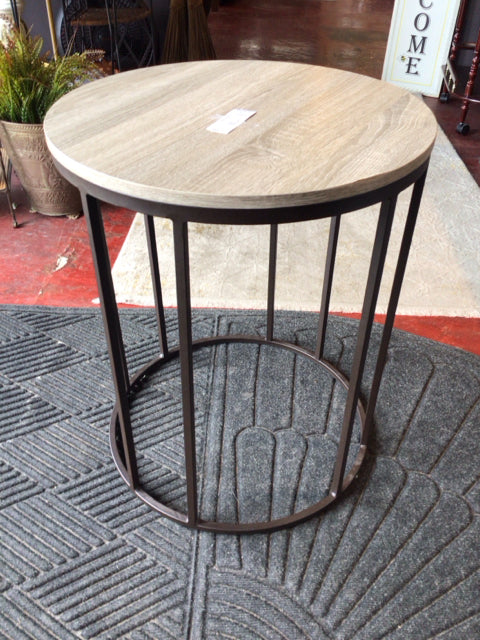Modern Metal/Wood Round End/Side Greige Table
