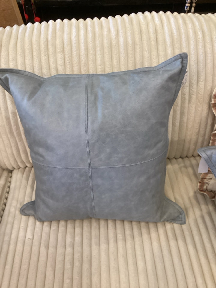 Trove Labels Gray Leather Feathers Pillow