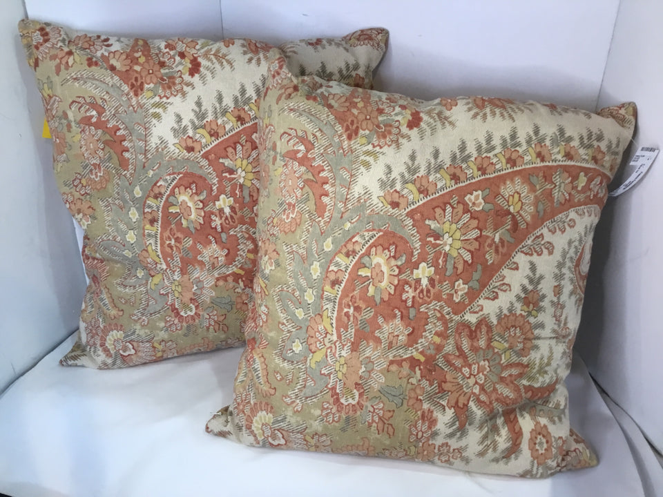 Pair Cream/Rust Polyester Down Filled Pillow Set