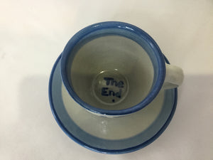 M.A. Hadley 2 Piece Gray/Blue Stoneware Cup/Saucer