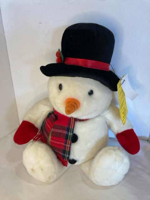 Christmas White/Black Polyester Stuffed Snowman Holiday Item