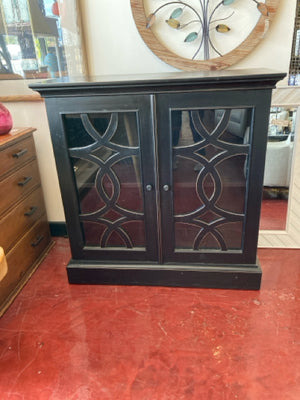 Black Wood Cut Out Door Cabinet