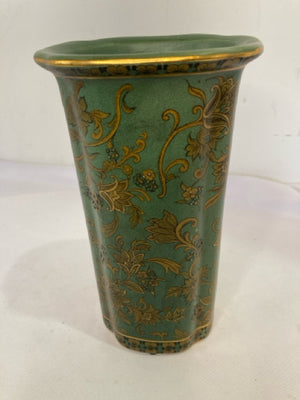 Vintage Asian Green/Gold Pottery Vase