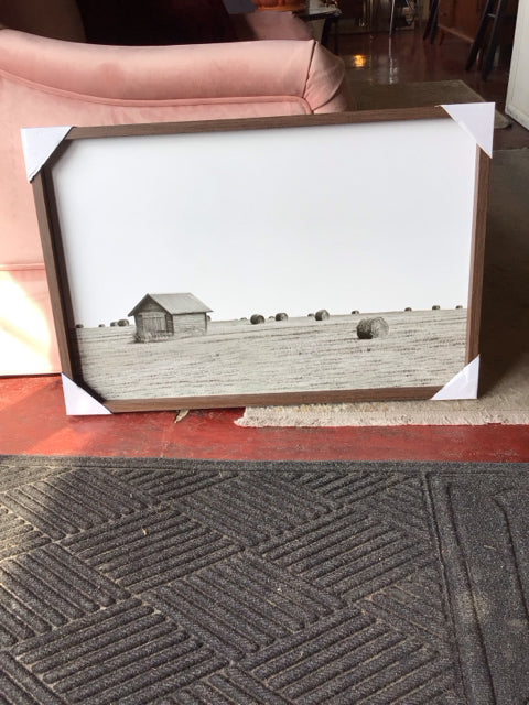 Sepia Landscape Farm Framed Art