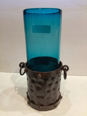 Blue/ Brown Metal/Glass 2 Piece Candle Holder