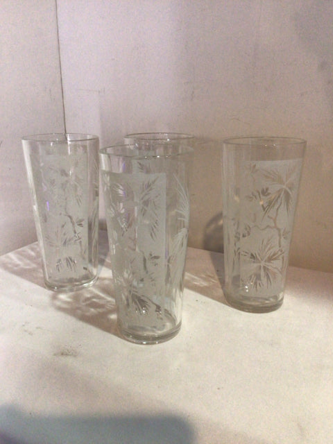 Set of 4 Clear/White Glass Tropical Glasses