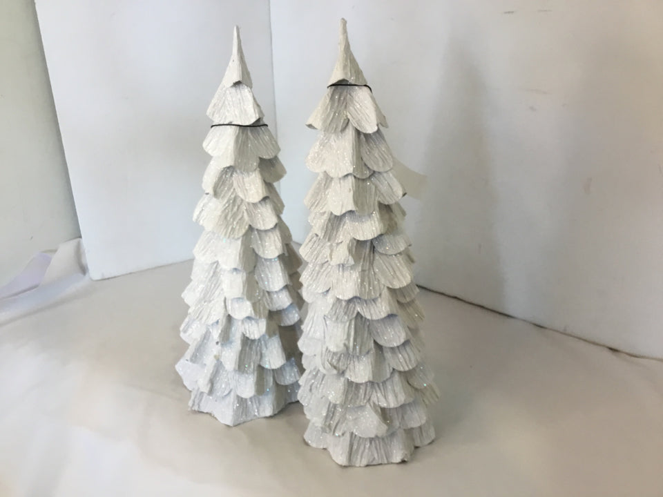 Tree White Paper Mache Pair Holiday Item