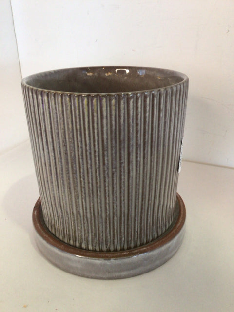 Brown Ceramic Ribbed Planter
