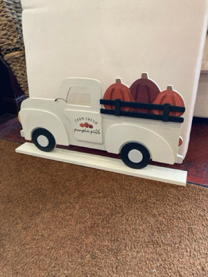 Fall White/Orange Wood Truck Pumpkins Holiday Item