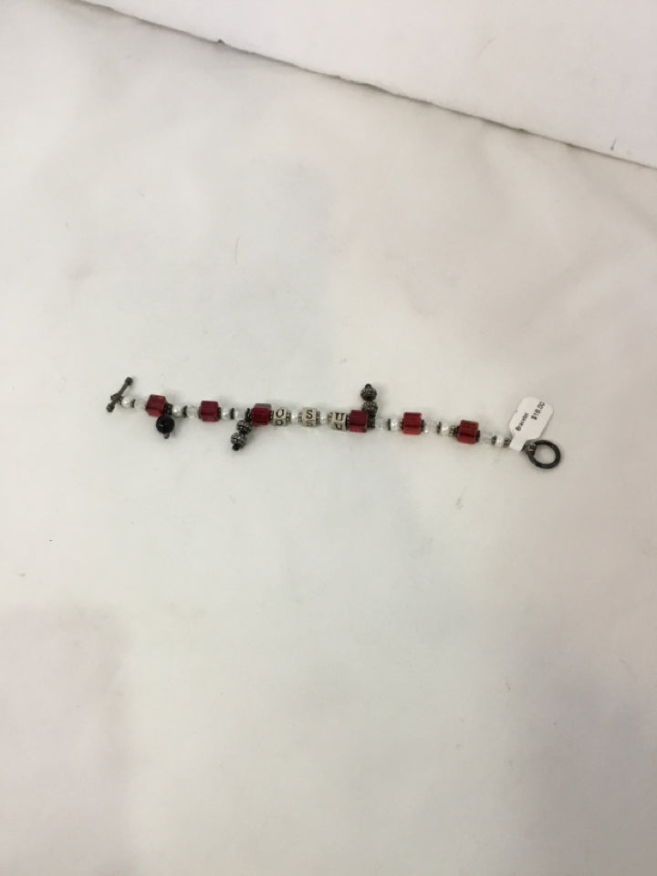 OSU Silver/Red Beaded Bracelet