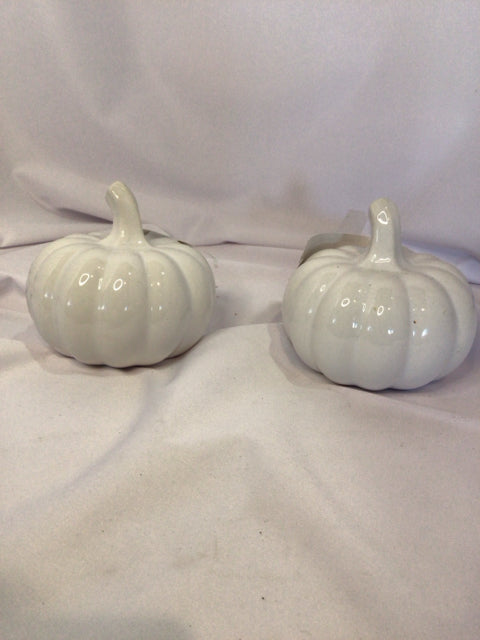 Pair White Ceramic Pumpkin Holiday Item