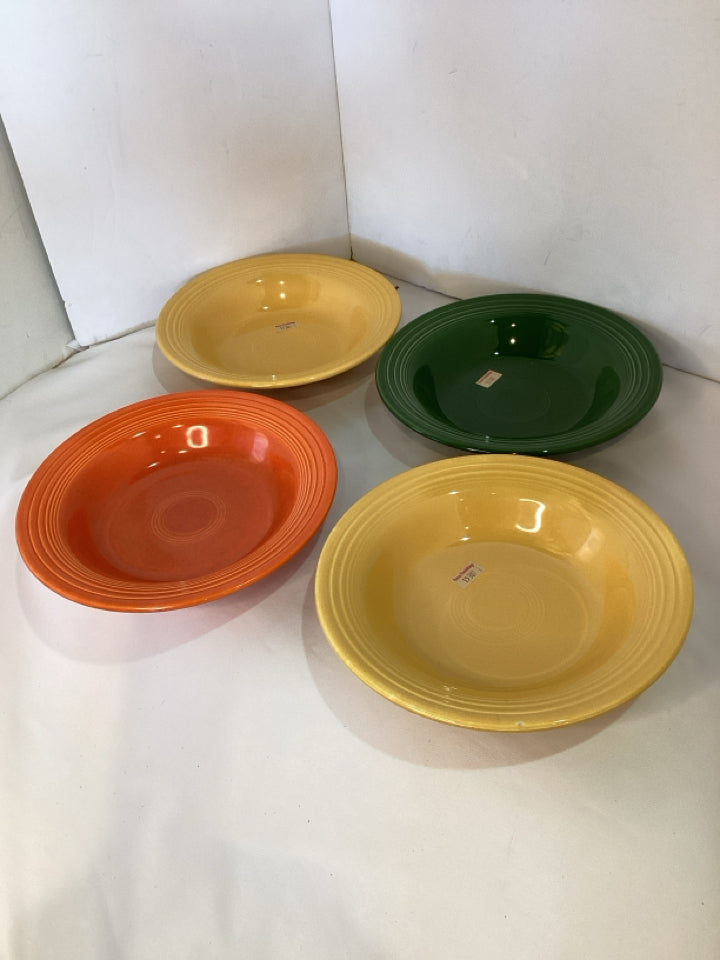 Fiestaware Vintage Orange/Green Ceramic Soup Bowl Set