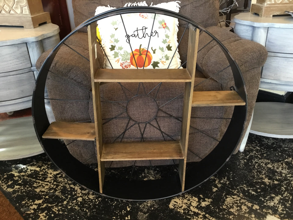 Wall Hanging Black/Brown Wood/Metal Round Shelf