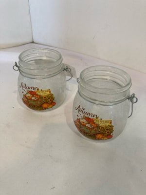 Pair Frosted Glass Votive Autumn Candle Holder