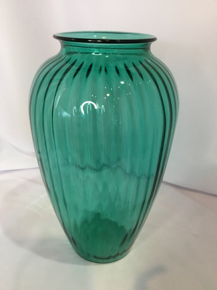 Blue Glass Ribbed Vase