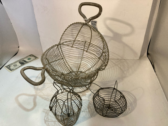 Vintage Egg Silver Wire 3 piece set Basket