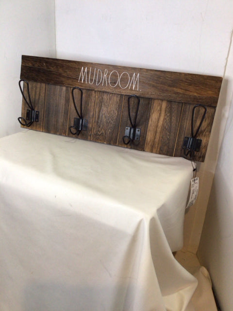 Rae Dunn Wall Hanging Brown Wood 4 Hooks Coat Hooks