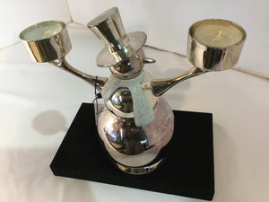 Silver Metal Candle Holder Snowman Holiday Item