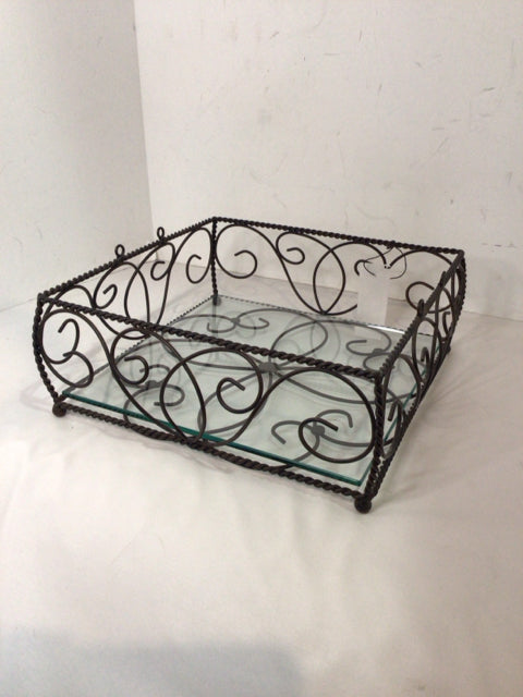 Black Metal/Glass Tray