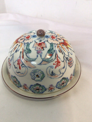 Anthropologie Lidded White/Blue Ceramic Serving Dish