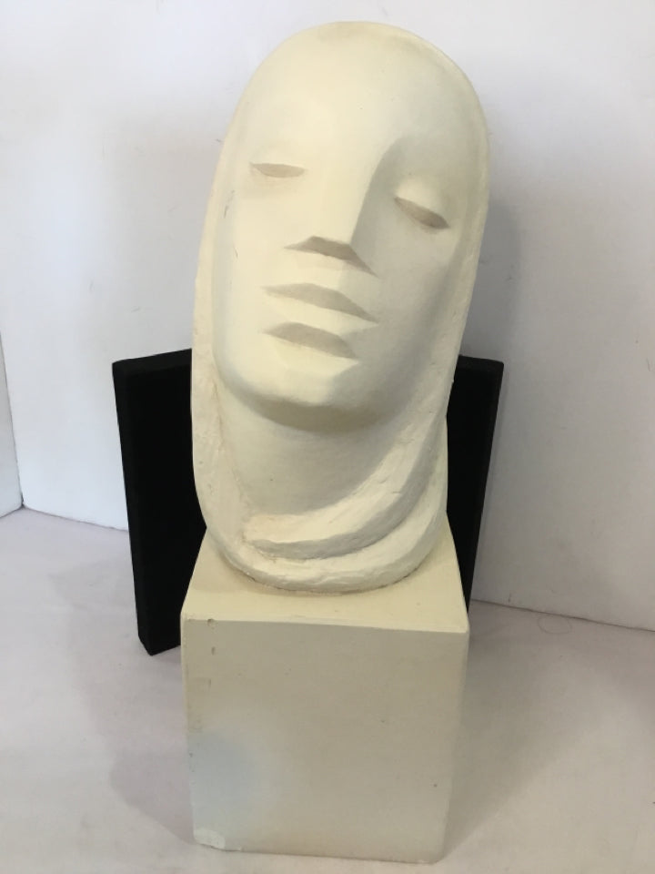 Signed Bust White Ceramic Sculpture