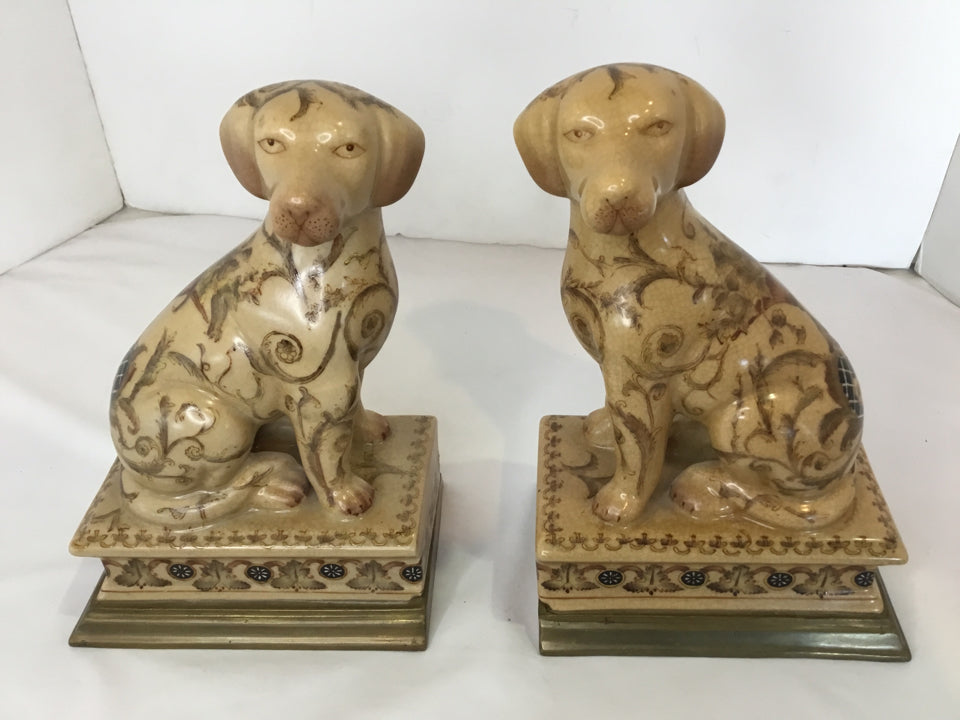 Pair Tan/Brown Dogs Statue