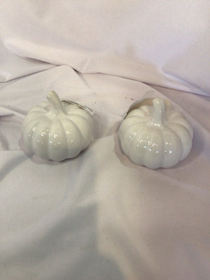 Pair White Ceramic Pumpkin Holiday Item