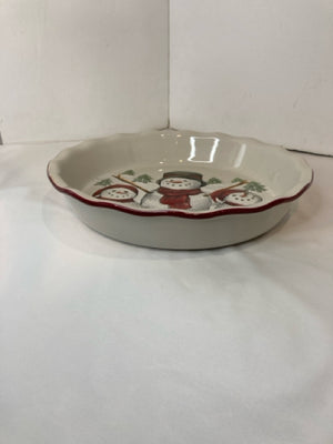 St. Nicholas Square Dish White/Red Ceramic Snowman Holiday Item