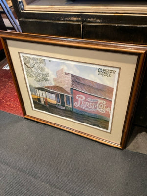 Signed Brown/Multi Gas Station Framed Art