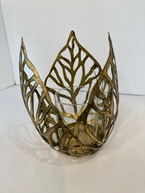 Cyan Design Antiqued Gold Metal Leaf Candle Holder