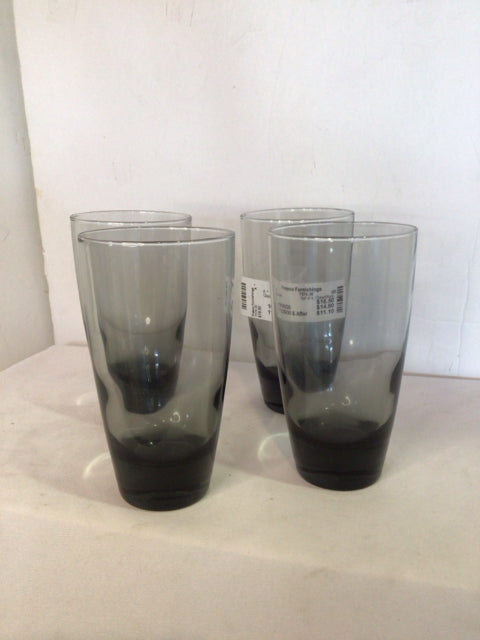 Set of 4 Clear/Black Glass Glasses