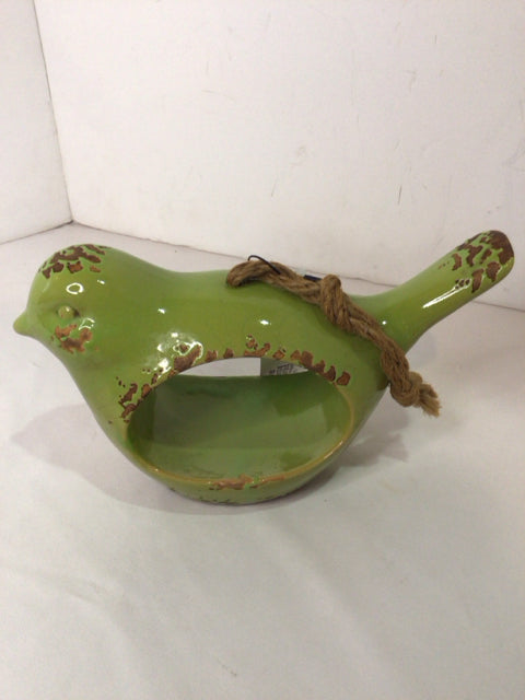 Hanging Green/Brown Ceramic Bird Planter