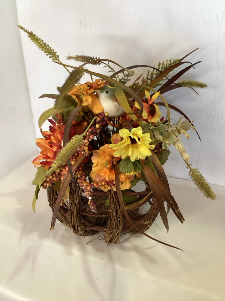 Floral Earth Tones Wicker Silk Pumpkin Holiday Item