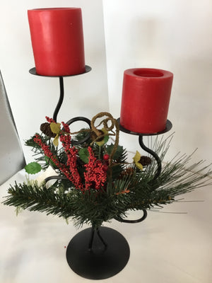 Candle Holder Red/Green Metal Holiday Item