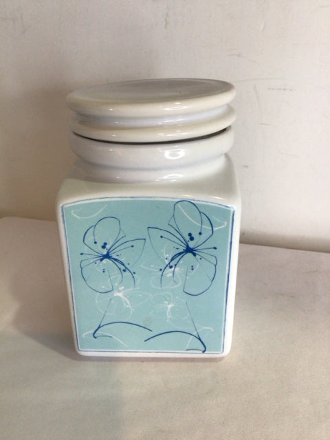 White/Blue Ceramic Flowers Canister