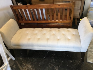 Upholstered Chenille Tufted Rolled Arm Cream Bench