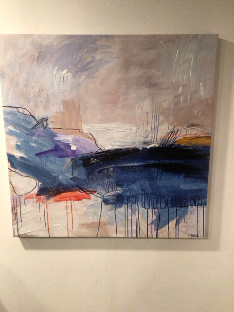 Modern White/Blue Stretch Canvas Art
