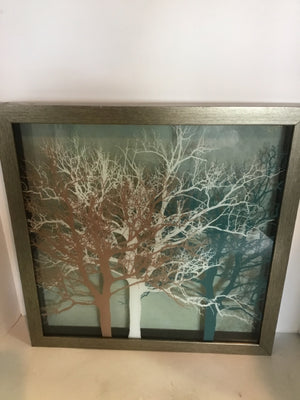 Shadow Box Tan/Blue Trees Framed Art