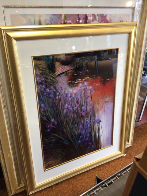 Purple/Black Floral Lillies Framed Art
