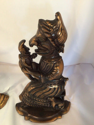 Vintage Brass Cast Iron Joker Pair Book Ends