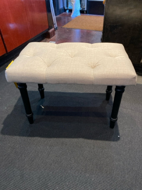 Beige/Black Wood Upholstered Seat FootStool/Ottoman