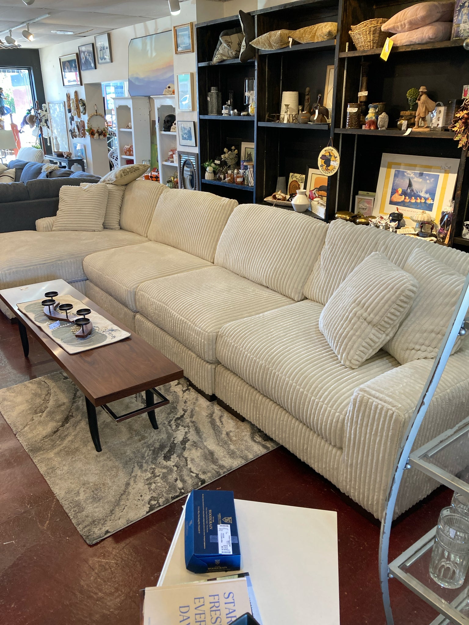 Ashley Corduroy 4 Piece Set Cream Sectional Sofa