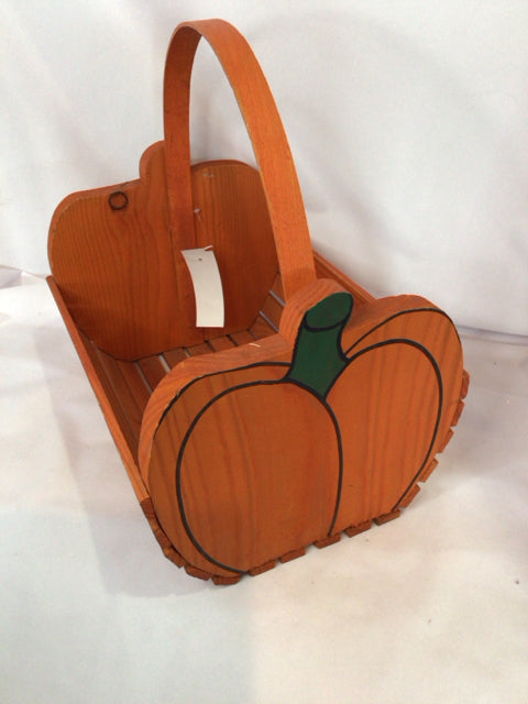 Fall Orange Wood Basket Pumpkin Holiday Item