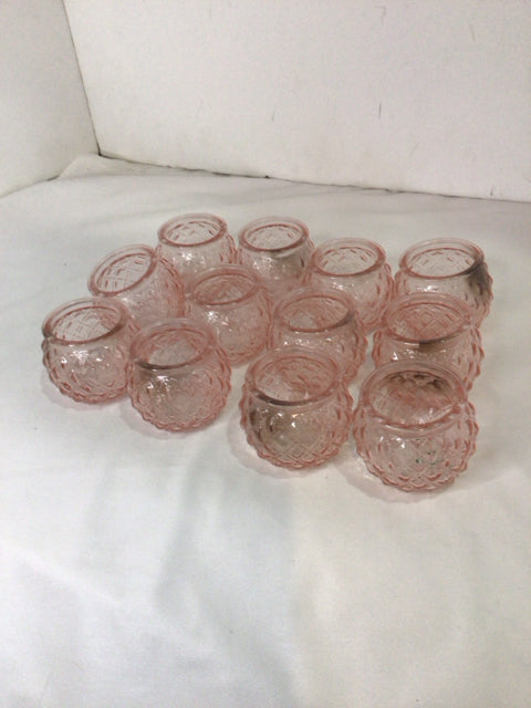 Set of 12 Pink Glass Votive Candles