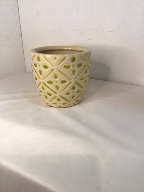 White/Green Ceramic Planter