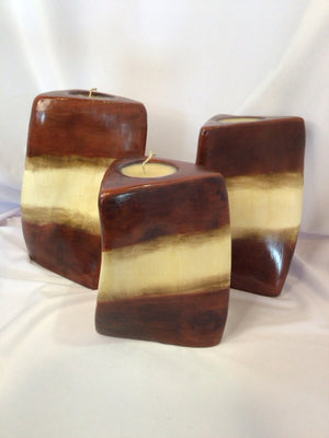 Brown/Cream Ceramic Set of 3 Candle Set