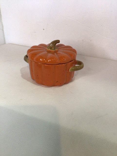 Fall Orange/Brown Ceramic Pumpkin Lidded Holiday Item
